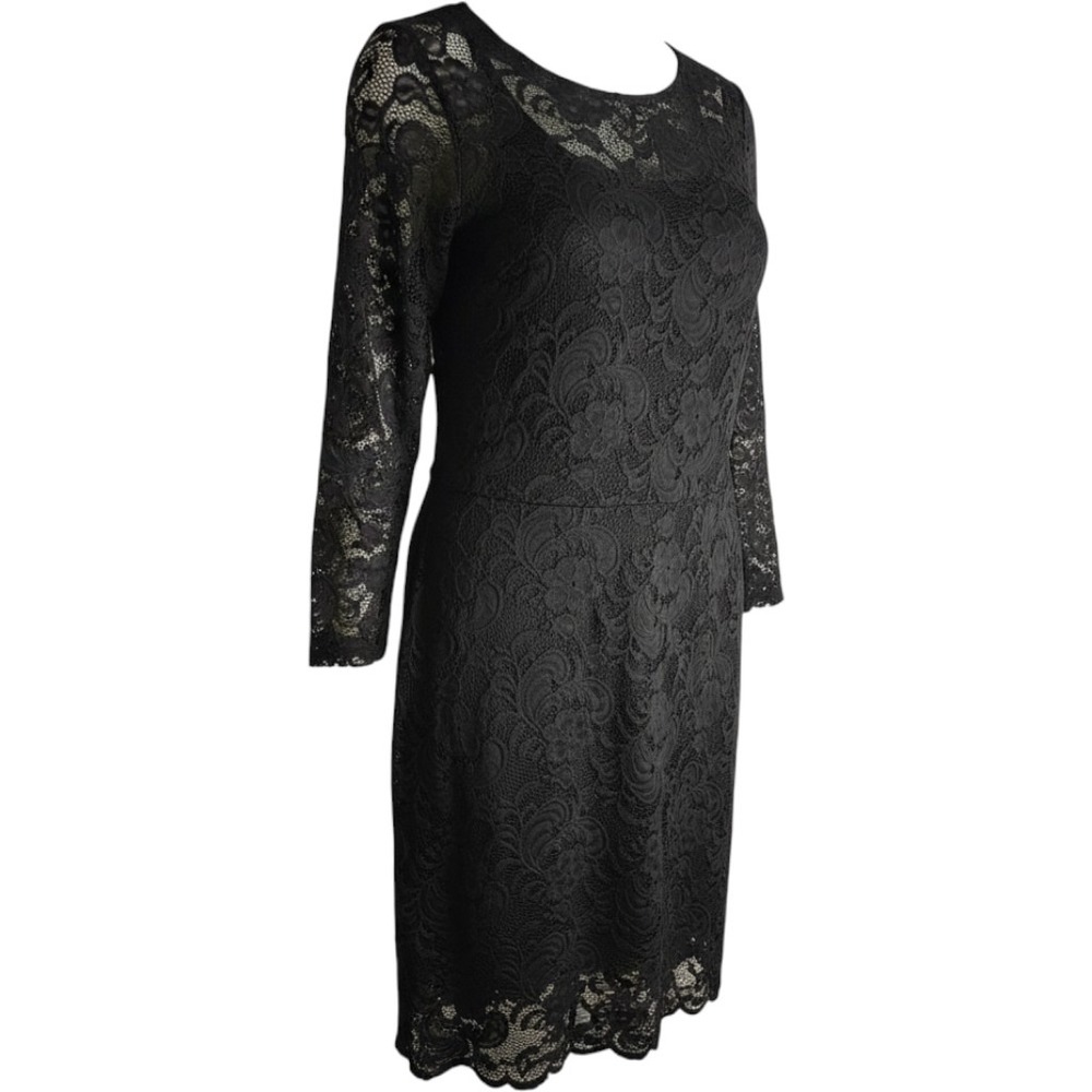 Ambiance Dress Plus Size 3X Black Floral Lace Long Sleeve Bodycon LBD Formal